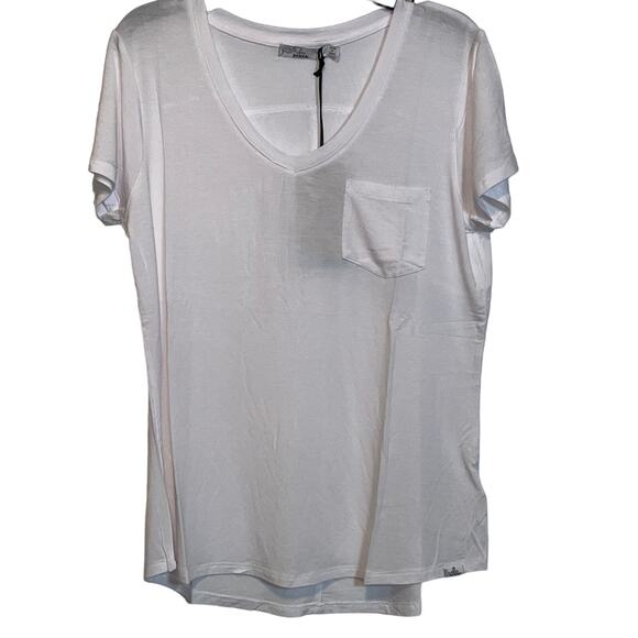 Prana Women's Foundation Short sleeve V Neck Top, white small - Picture 1 of 5
